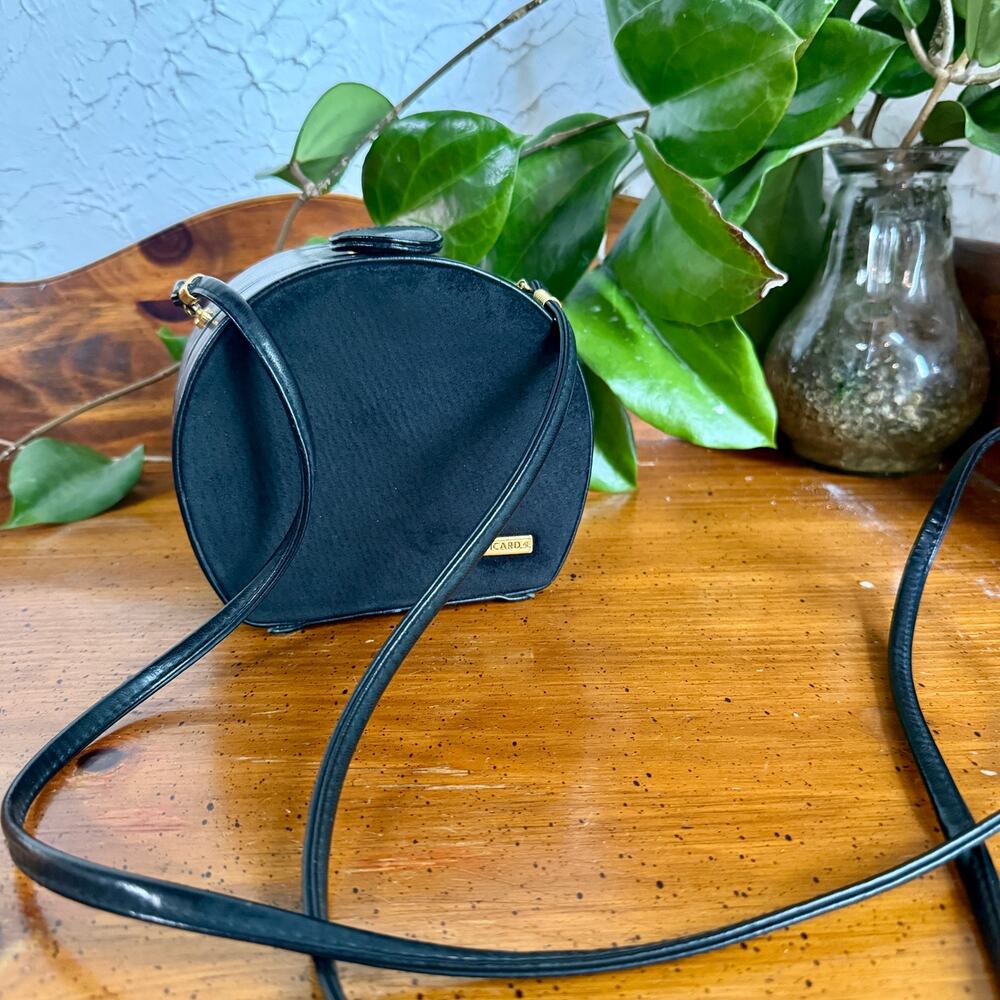 Vintage Picard Black Leather Crossbody Bag Small Structured Purse Gold Tone
